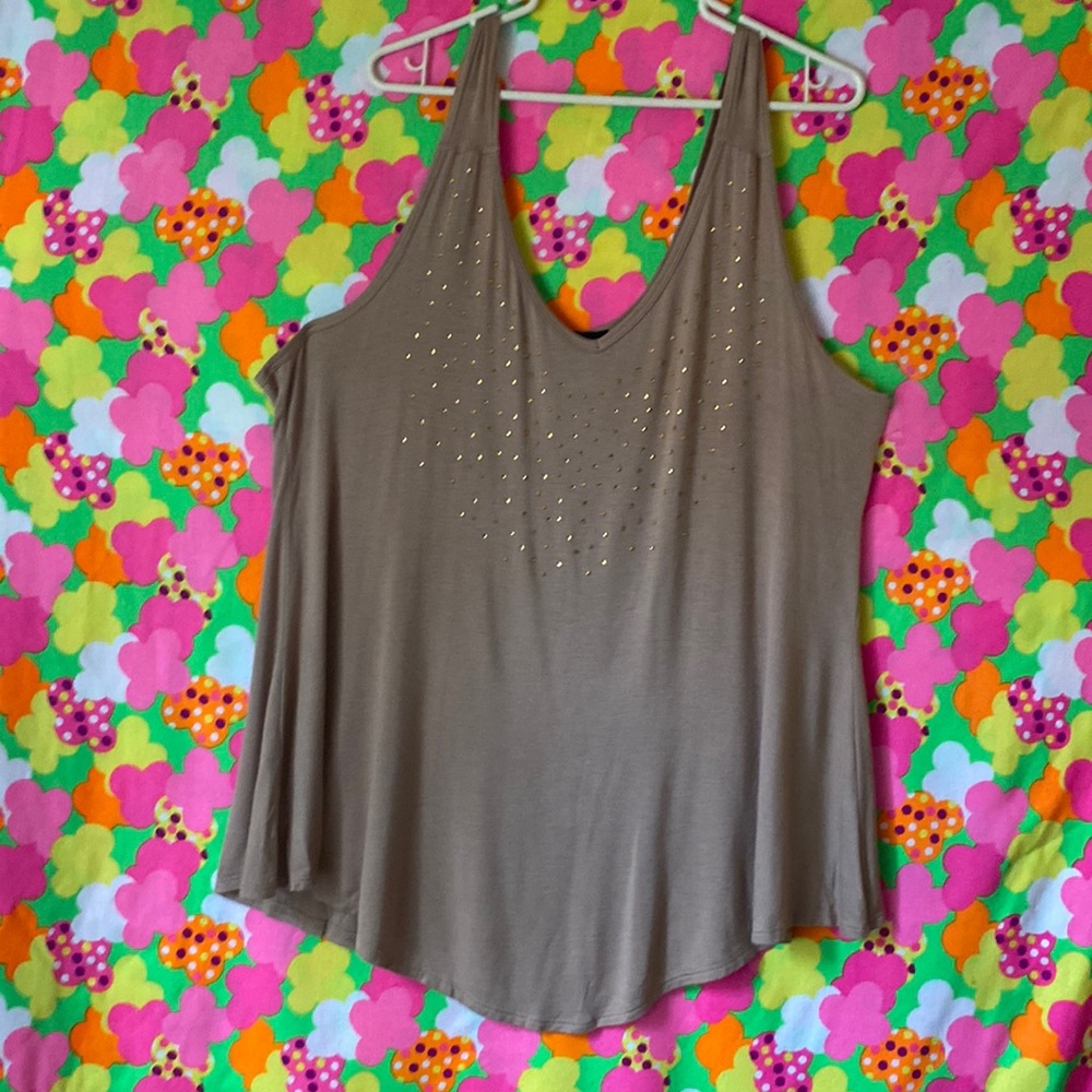 Beige tank with rhinestones by Ashley Stewart
